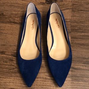 Blue suede flats